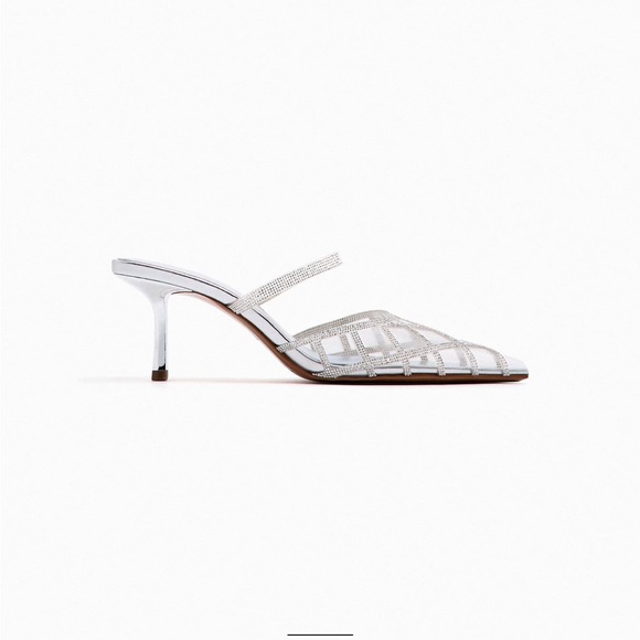 Zara RHINESTONE VINYL MULES. Silver. Size 7.5. New with Tags. - Picture 4 of 5